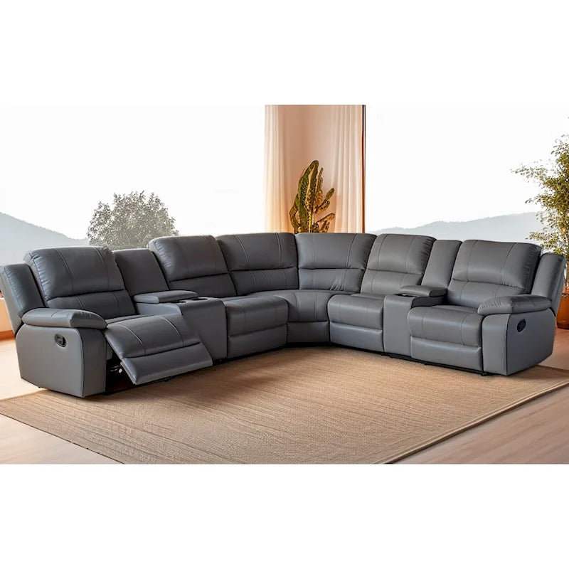 108 W Moderne, zeitgenössische 7-teilige Sektionssofa-Garnitur aus Kunstleder mit Relaxfunktion