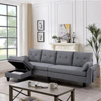 Modernes Sektionalsofa L-förmig mit Chaiselongue, Stauraum-Ottomane und Seitentaschen für das Wohnzimmer