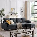Modernes Sektionalsofa L-förmig mit Chaiselongue, Stauraum-Ottomane und Seitentaschen für das Wohnzimmer