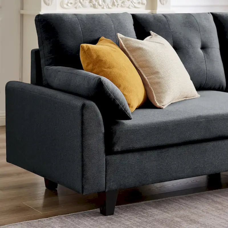 Modernes Sektionalsofa L-förmig mit Chaiselongue, Stauraum-Ottomane und Seitentaschen für das Wohnzimmer