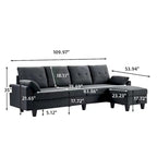 Modernes Sektionalsofa L-förmig mit Chaiselongue, Stauraum-Ottomane und Seitentaschen für das Wohnzimmer