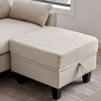 Modernes Sektionalsofa L-förmig mit Chaiselongue, Stauraum-Ottomane und Seitentaschen für das Wohnzimmer