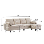 Modernes Sektionalsofa L-förmig mit Chaiselongue, Stauraum-Ottomane und Seitentaschen für das Wohnzimmer