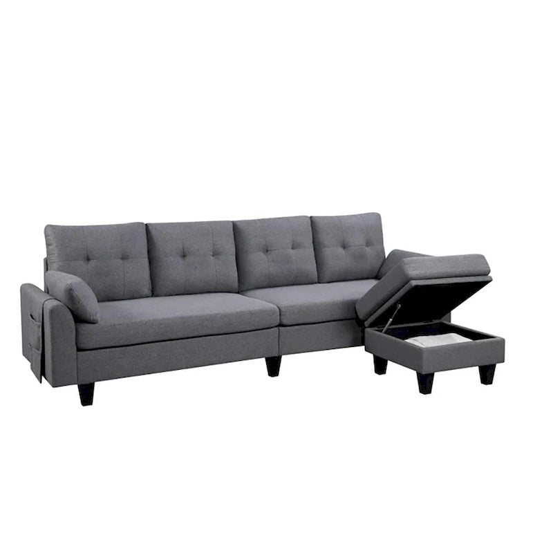 Modernes Sektionalsofa L-förmig mit Chaiselongue, Stauraum-Ottomane und Seitentaschen für das Wohnzimmer
