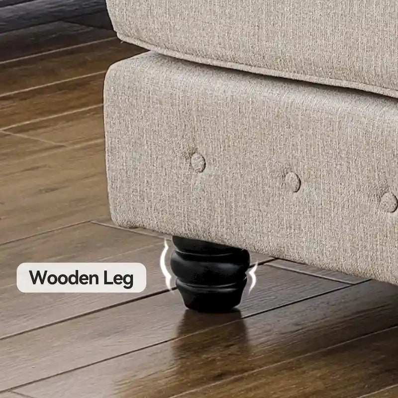 Chesterfield Ecksofa mit Ottoman und 6 Kissen U-förmiges Leinenstoffsofa mit Chaiselongue und Gummibaumholzbeinen für das Wohnzimmer
