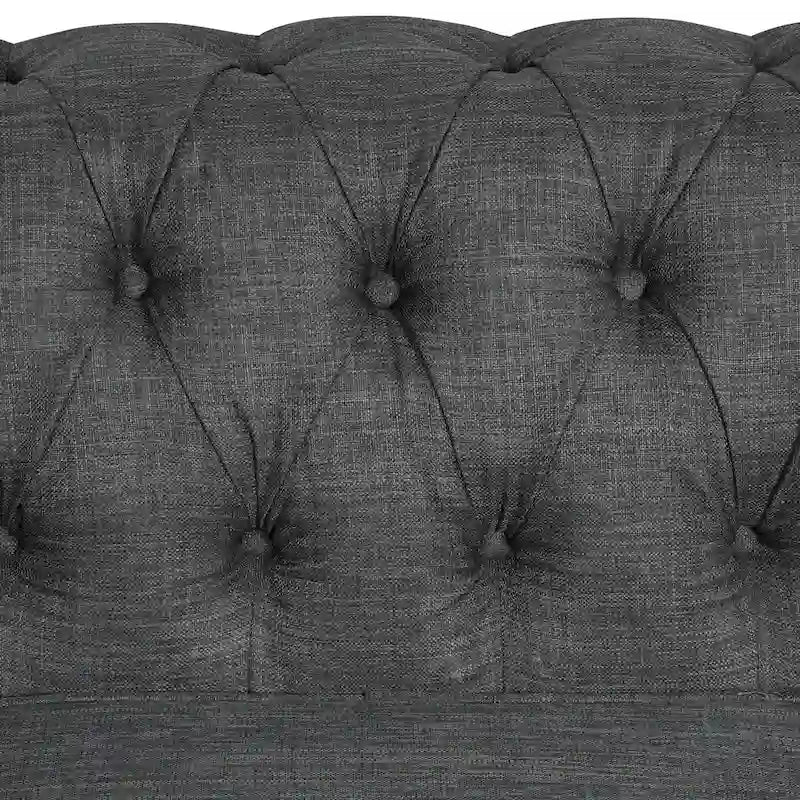 Chesterfield Ecksofa mit Ottoman und 6 Kissen U-förmiges Leinenstoffsofa mit Chaiselongue und Gummibaumholzbeinen für das Wohnzimmer