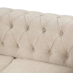 Chesterfield Ecksofa mit Ottoman und 6 Kissen U-förmiges Leinenstoffsofa mit Chaiselongue und Gummibaumholzbeinen für das Wohnzimmer