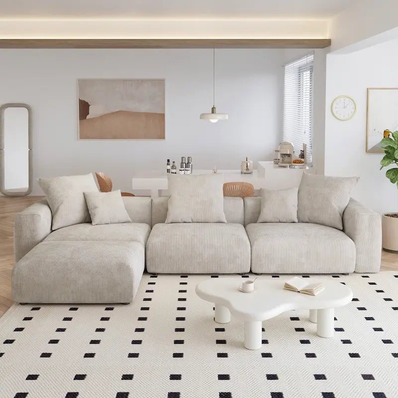 Modernes Cord-Polstersofa, 4-Sitzer, L-förmiges Ecksofa