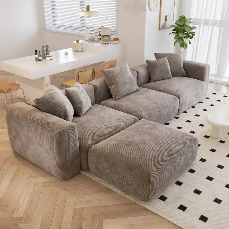 Modernes Cord-Polstersofa, 4-Sitzer, L-förmiges Ecksofa