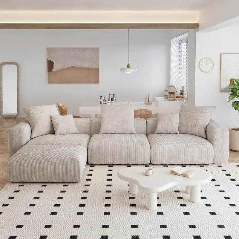 Modernes Cord-Polstersofa, 4-Sitzer, L-förmiges Ecksofa