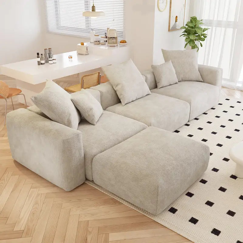 Modernes Cord-Polstersofa, 4-Sitzer, L-förmiges Ecksofa