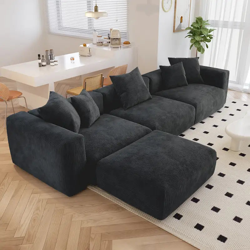 Modernes Cord-Polstersofa, 4-Sitzer, L-förmiges Ecksofa
