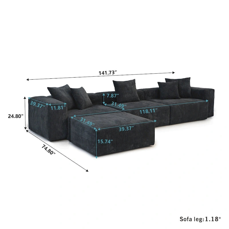 Modernes Cord-Polstersofa, 4-Sitzer, L-förmiges Ecksofa
