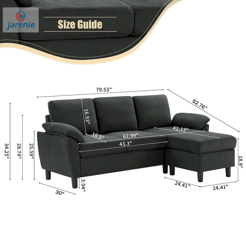 Modernes Ecksofa in L-Form mit abnehmbarer Armlehne, umbaubares Sofa mit wendbarer Ottomane für das Wohnzimmer