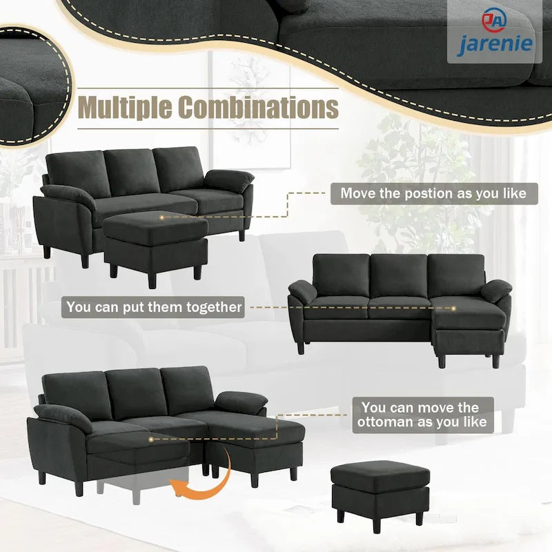 Modernes Ecksofa in L-Form mit abnehmbarer Armlehne, umbaubares Sofa mit wendbarer Ottomane für das Wohnzimmer