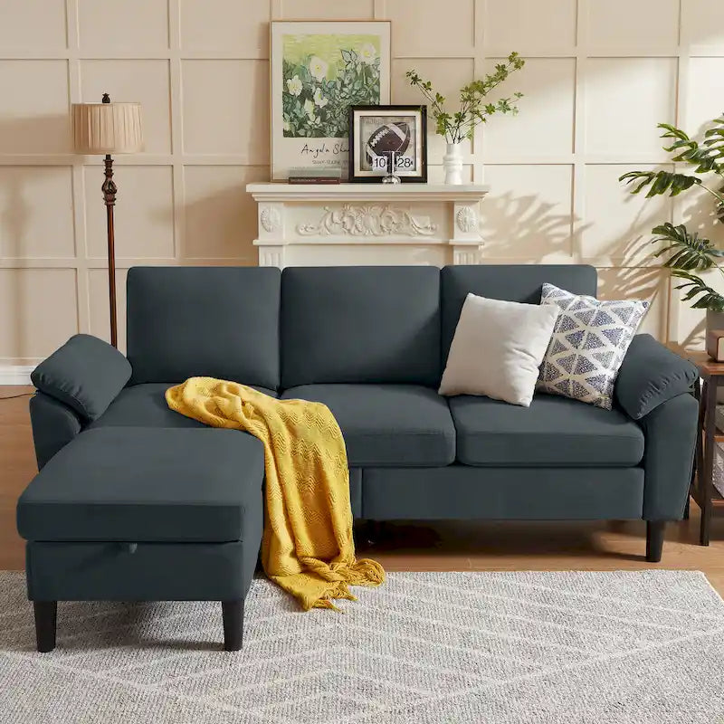 Modernes Ecksofa in L-Form mit abnehmbarer Armlehne, umbaubares Sofa mit wendbarer Ottomane für das Wohnzimmer