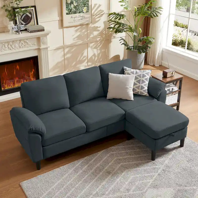 Modernes Ecksofa in L-Form mit abnehmbarer Armlehne, umbaubares Sofa mit wendbarer Ottomane für das Wohnzimmer