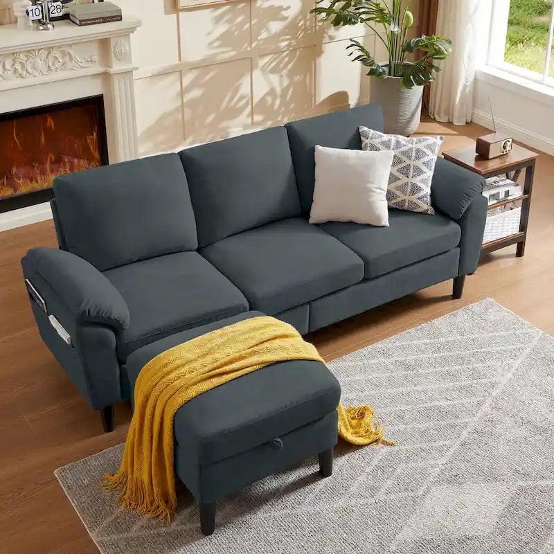 Modernes Ecksofa in L-Form mit abnehmbarer Armlehne, umbaubares Sofa mit wendbarer Ottomane für das Wohnzimmer