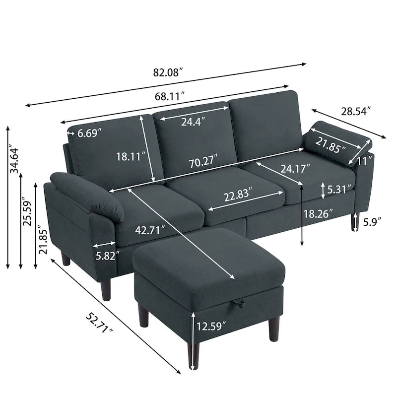 Modernes Ecksofa in L-Form mit abnehmbarer Armlehne, umbaubares Sofa mit wendbarer Ottomane für das Wohnzimmer