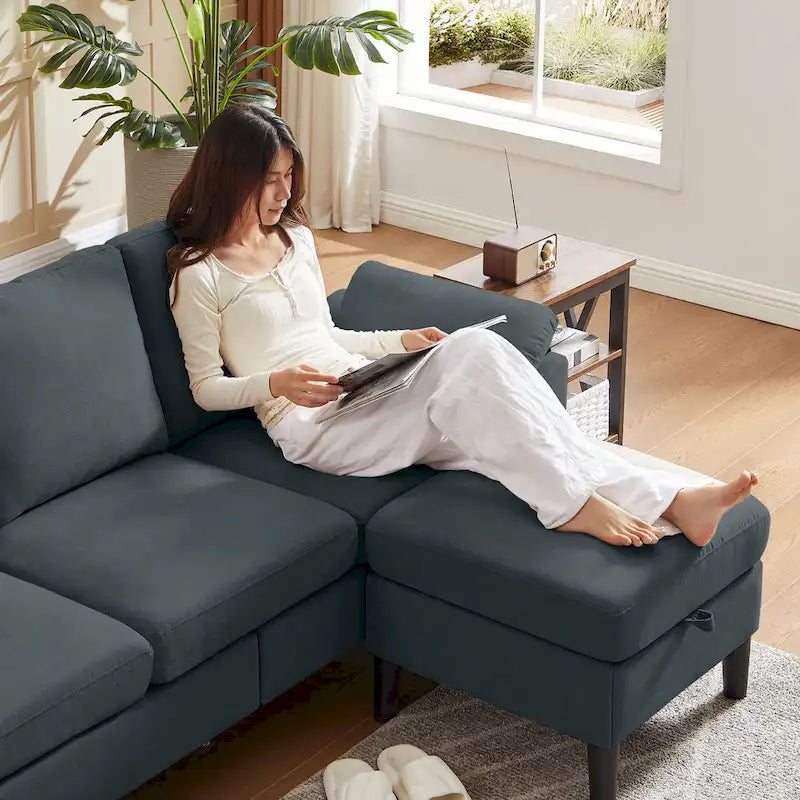 Modernes Ecksofa in L-Form mit abnehmbarer Armlehne, umbaubares Sofa mit wendbarer Ottomane für das Wohnzimmer