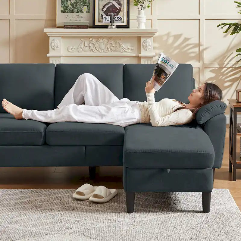 Modernes Ecksofa in L-Form mit abnehmbarer Armlehne, umbaubares Sofa mit wendbarer Ottomane für das Wohnzimmer