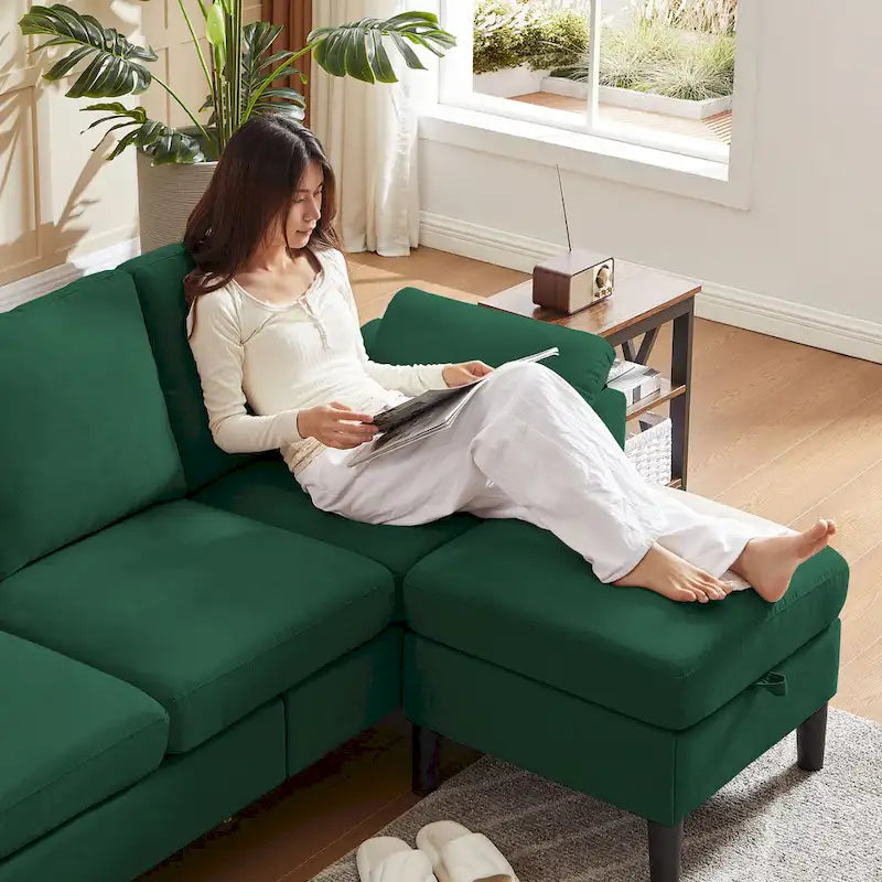 Modernes Ecksofa in L-Form mit abnehmbarer Armlehne, umbaubares Sofa mit wendbarer Ottomane für das Wohnzimmer