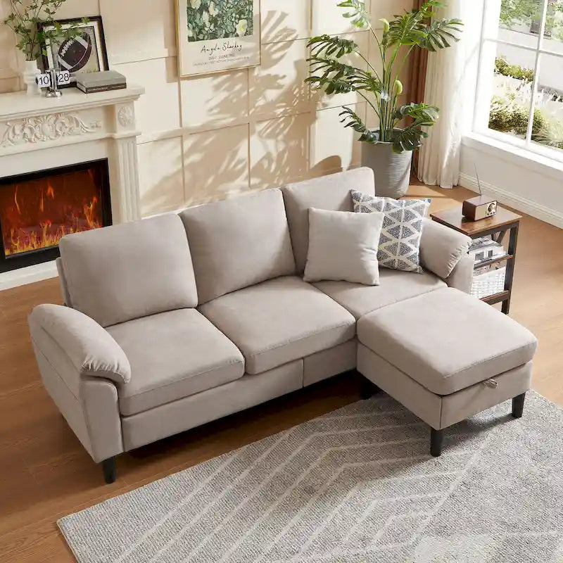 Modernes Ecksofa in L-Form mit abnehmbarer Armlehne, umbaubares Sofa mit wendbarer Ottomane für das Wohnzimmer