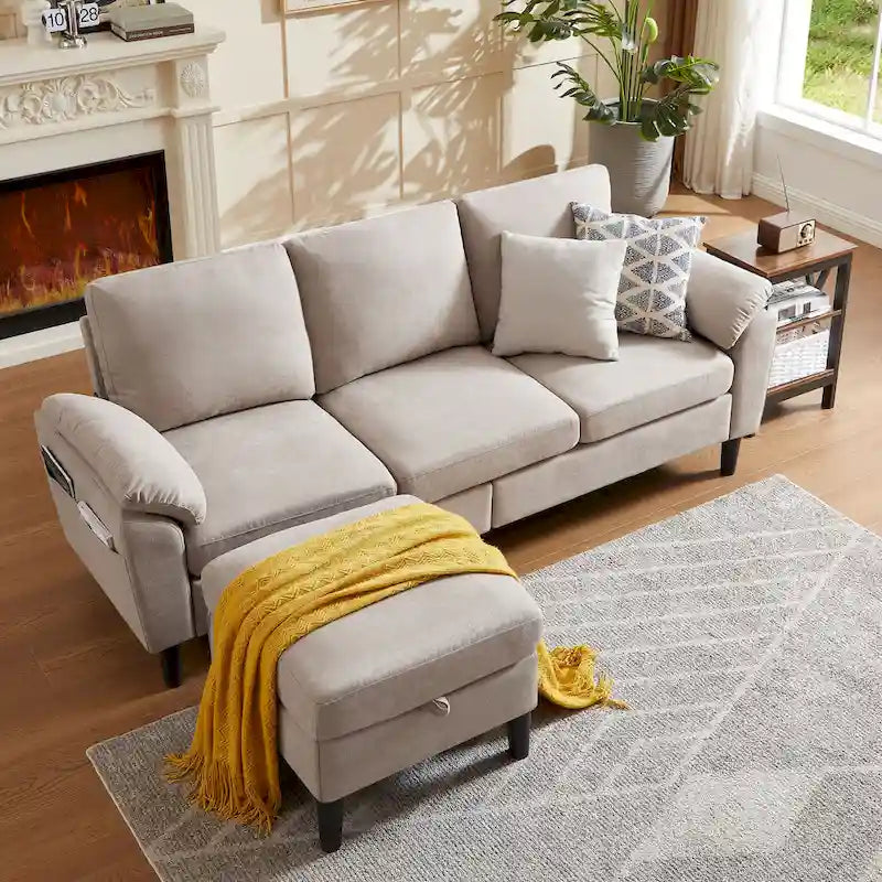 Modernes Ecksofa in L-Form mit abnehmbarer Armlehne, umbaubares Sofa mit wendbarer Ottomane für das Wohnzimmer