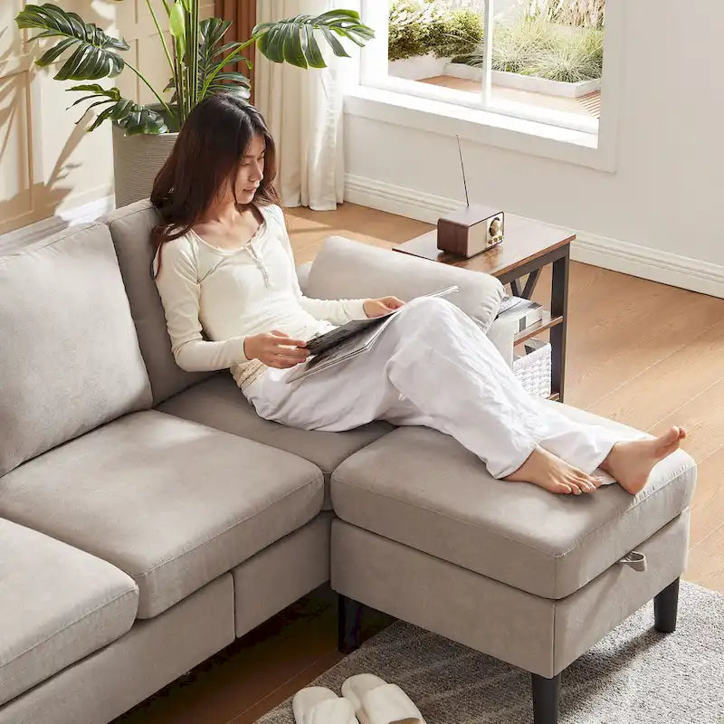 Modernes Ecksofa in L-Form mit abnehmbarer Armlehne, umbaubares Sofa mit wendbarer Ottomane für das Wohnzimmer