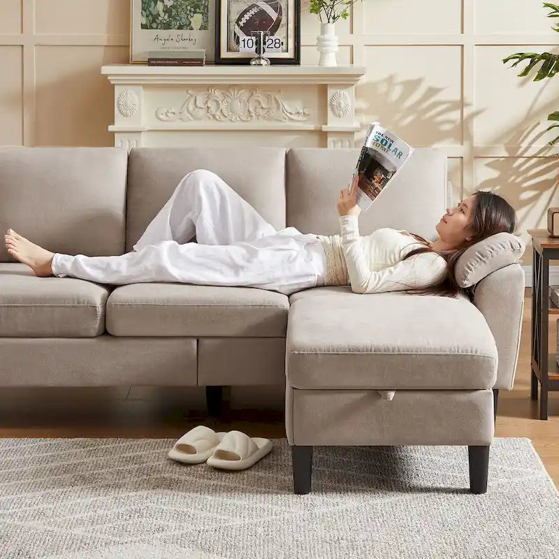 Modernes Ecksofa in L-Form mit abnehmbarer Armlehne, umbaubares Sofa mit wendbarer Ottomane für das Wohnzimmer