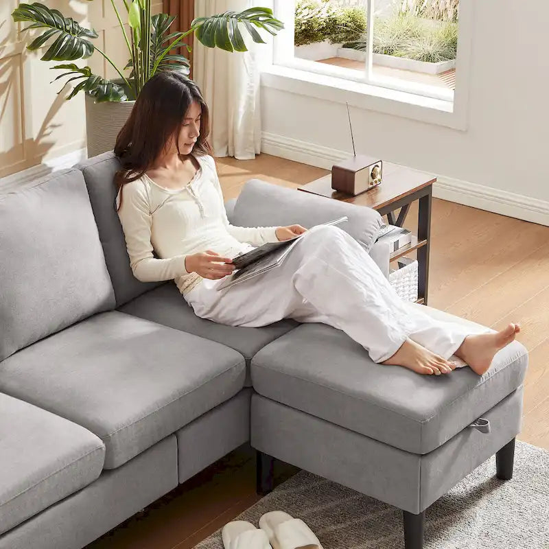 Modernes Ecksofa in L-Form mit abnehmbarer Armlehne, umbaubares Sofa mit wendbarer Ottomane für das Wohnzimmer