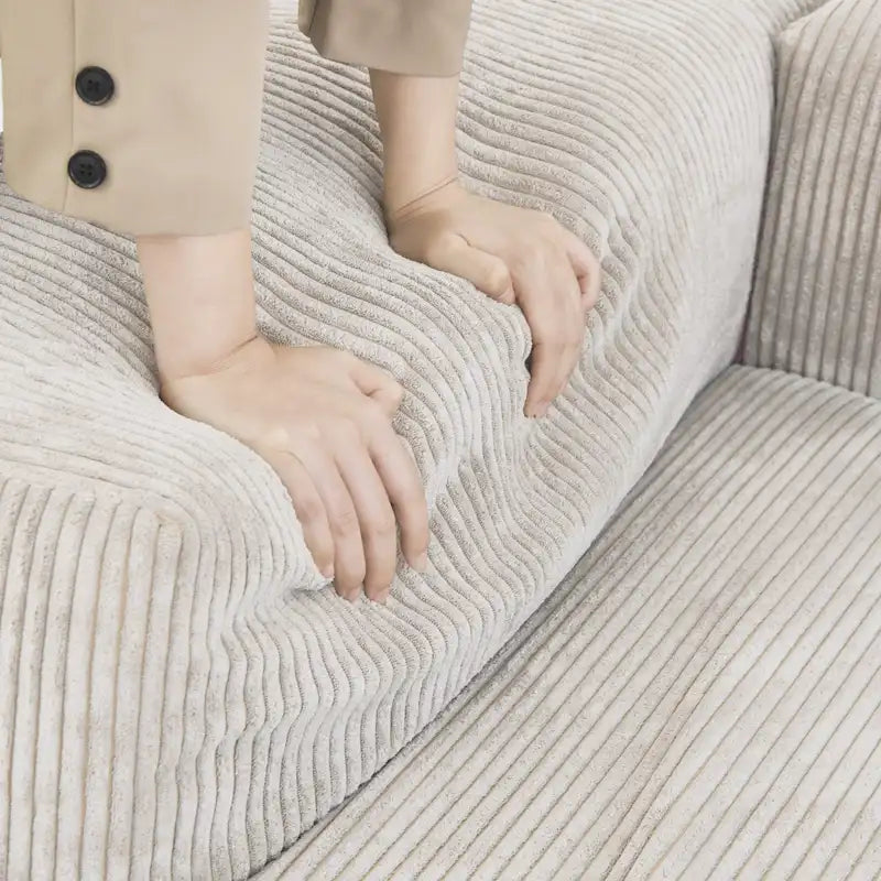 L-förmiges, modernes Ecksofa mit 5 Kissen und Chaiselongue-Ottomane, Kissenbezüge abnehmbar