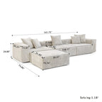 L-förmiges, modernes Ecksofa mit 5 Kissen und Chaiselongue-Ottomane, Kissenbezüge abnehmbar