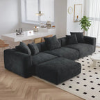 L-förmiges, modernes Ecksofa mit 5 Kissen und Chaiselongue-Ottomane, Kissenbezüge abnehmbar