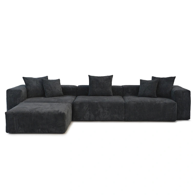 L-förmiges, modernes Ecksofa mit 5 Kissen und Chaiselongue-Ottomane, Kissenbezüge abnehmbar