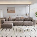 L-förmiges, modernes Ecksofa mit 5 Kissen und Chaiselongue-Ottomane, Kissenbezüge abnehmbar