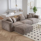 L-förmiges, modernes Ecksofa mit 5 Kissen und Chaiselongue-Ottomane, Kissenbezüge abnehmbar