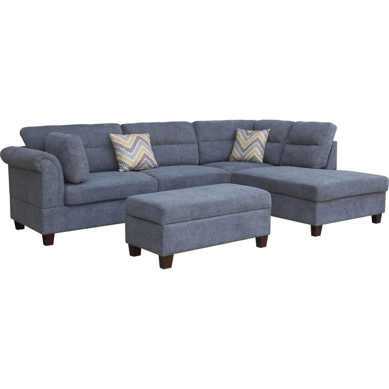 Diego 103,5 Stoff-Ecksofa mit Ottomane rechts, Stauraum-Hocker und 2 Akzentkissen
