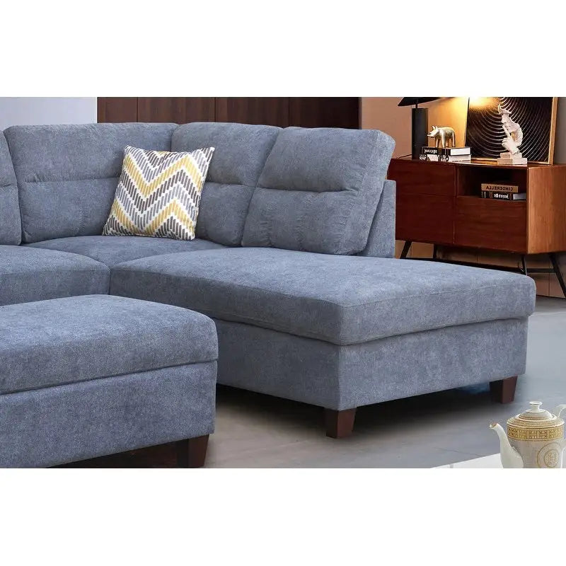Diego 103,5 Stoff-Ecksofa mit Ottomane rechts, Stauraum-Hocker und 2 Akzentkissen