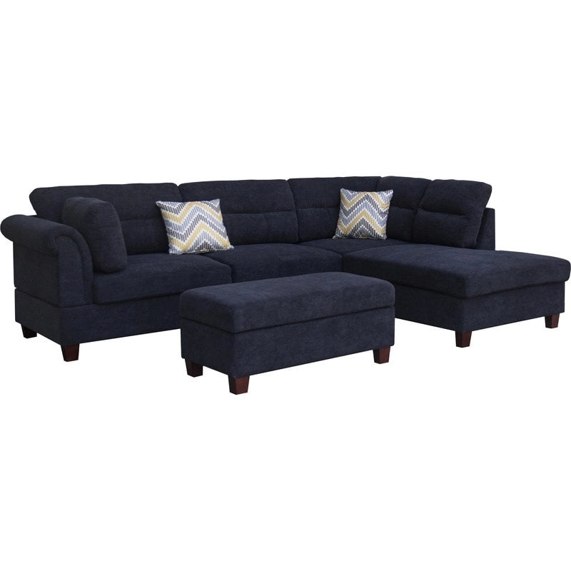 Diego 103,5 Stoff-Ecksofa mit Ottomane rechts, Stauraum-Hocker und 2 Akzentkissen