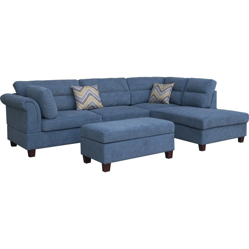 Diego 103,5 Stoff-Ecksofa mit Ottomane rechts, Stauraum-Hocker und 2 Akzentkissen