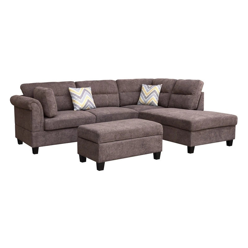 Diego 103,5 Stoff-Ecksofa mit Ottomane rechts, Stauraum-Hocker und 2 Akzentkissen