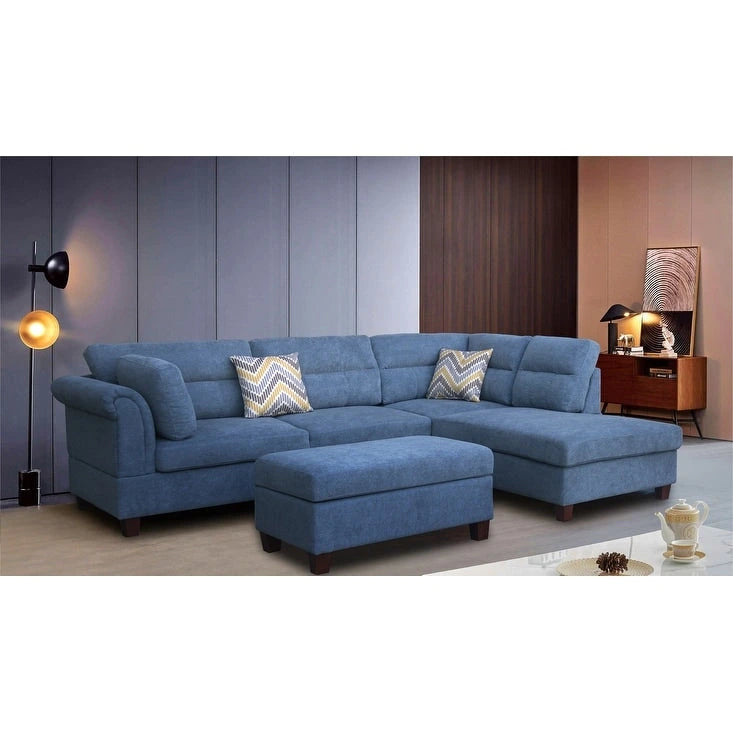 Diego 103,5 Stoff-Ecksofa mit Ottomane rechts, Stauraum-Hocker und 2 Akzentkissen