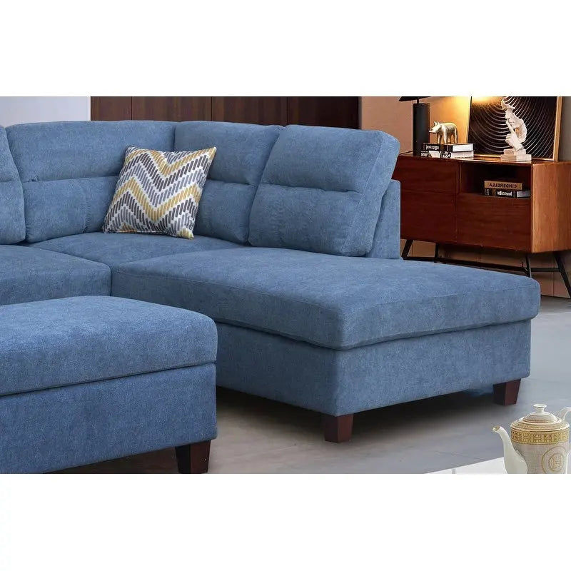 Diego 103,5 Stoff-Ecksofa mit Ottomane rechts, Stauraum-Hocker und 2 Akzentkissen