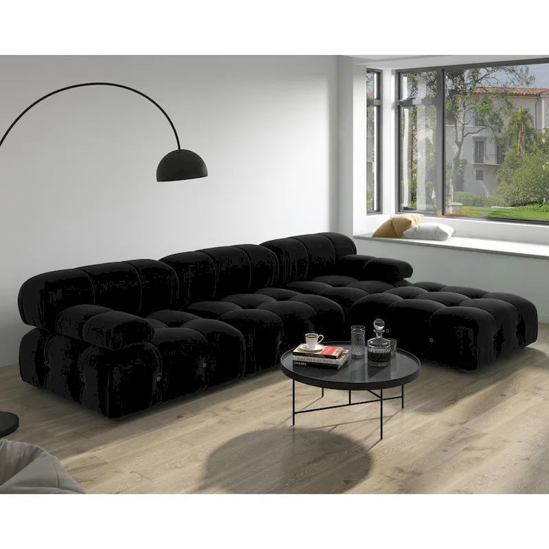 Schwarzes Samt Sofa – modulare Sektionen zur freien Kombination