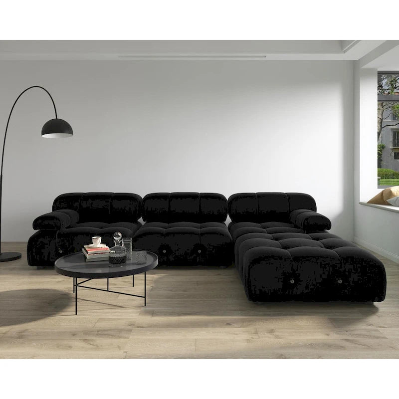 Schwarzes Samt Sofa – modulare Sektionen zur freien Kombination