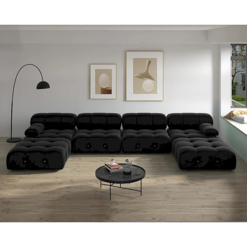 Schwarzes Samt Sofa – modulare Sektionen zur freien Kombination