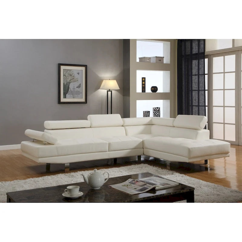 GTU Furniture L-förmiges Wohnzimmer-Ecksofa-Set aus Kunstleder mit Recamiere auf der rechten Seite
