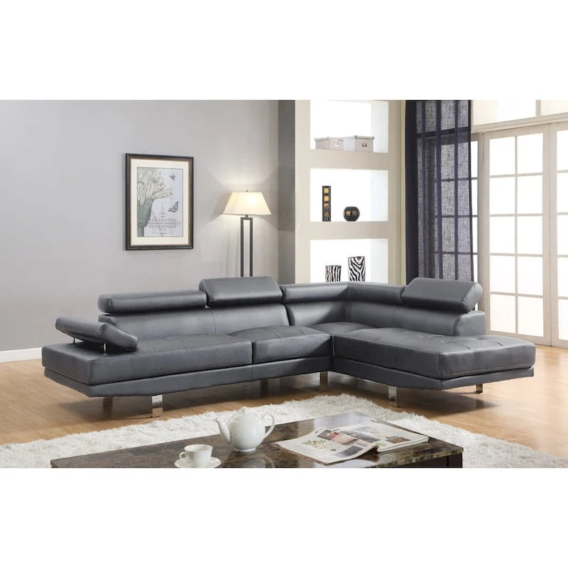GTU Furniture L-förmiges Wohnzimmer-Ecksofa-Set aus Kunstleder mit Recamiere auf der rechten Seite
