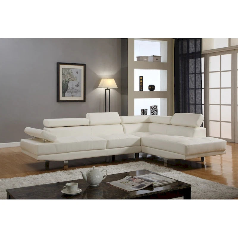 GTU Furniture L-förmiges Wohnzimmer-Ecksofa-Set aus Kunstleder mit Recamiere auf der rechten Seite